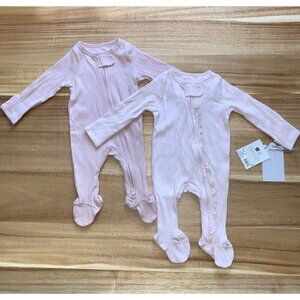 Cloud Island 2-Pack Newborn Baby Girls Cotton Pink Baby Footed Sleepers Size 0M